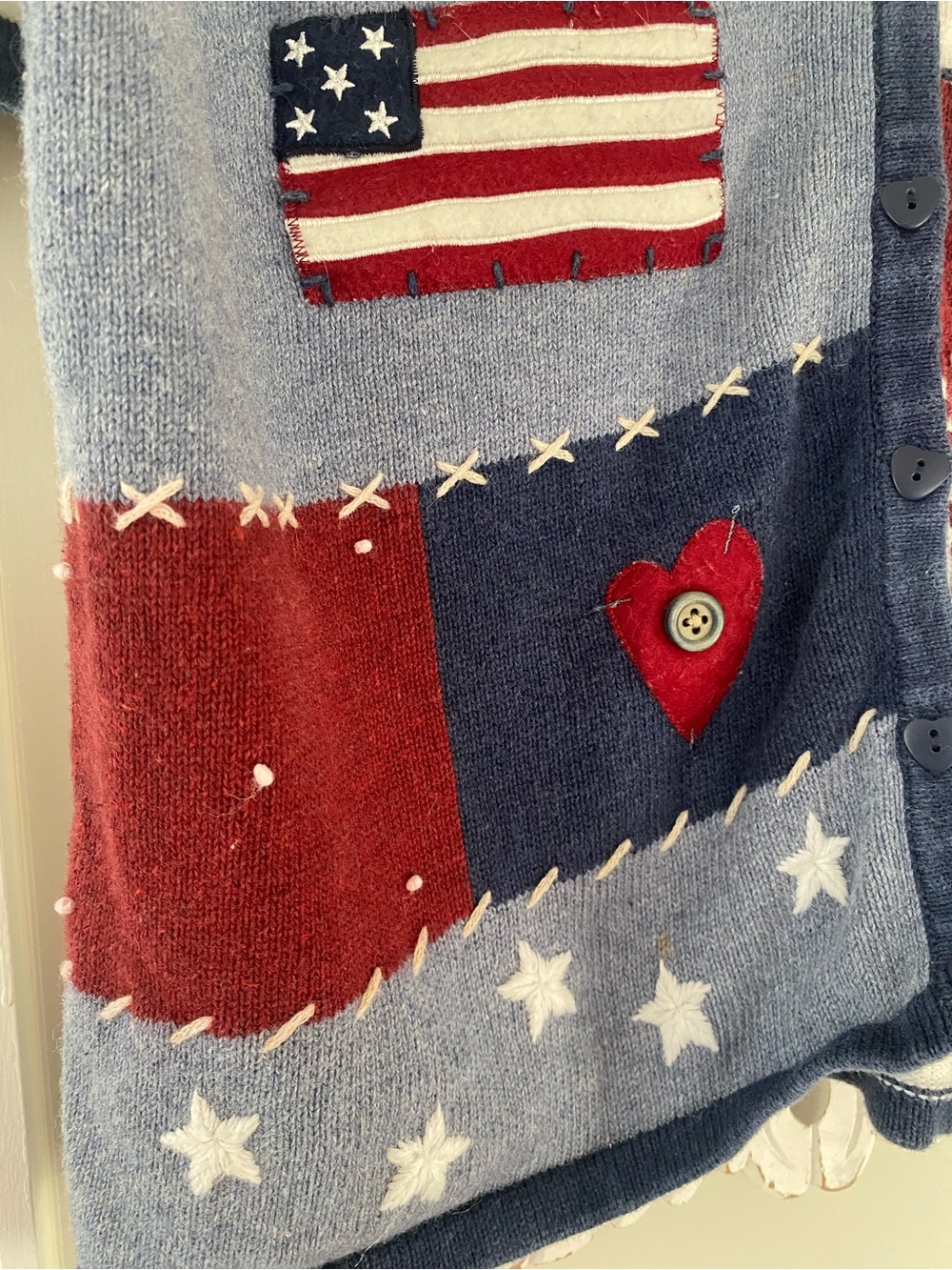 Vintage 90s Y2K Croft & Barrow Americana Patchwork Cardigan Vest Top L Patriotic - Picture 5 of 13
